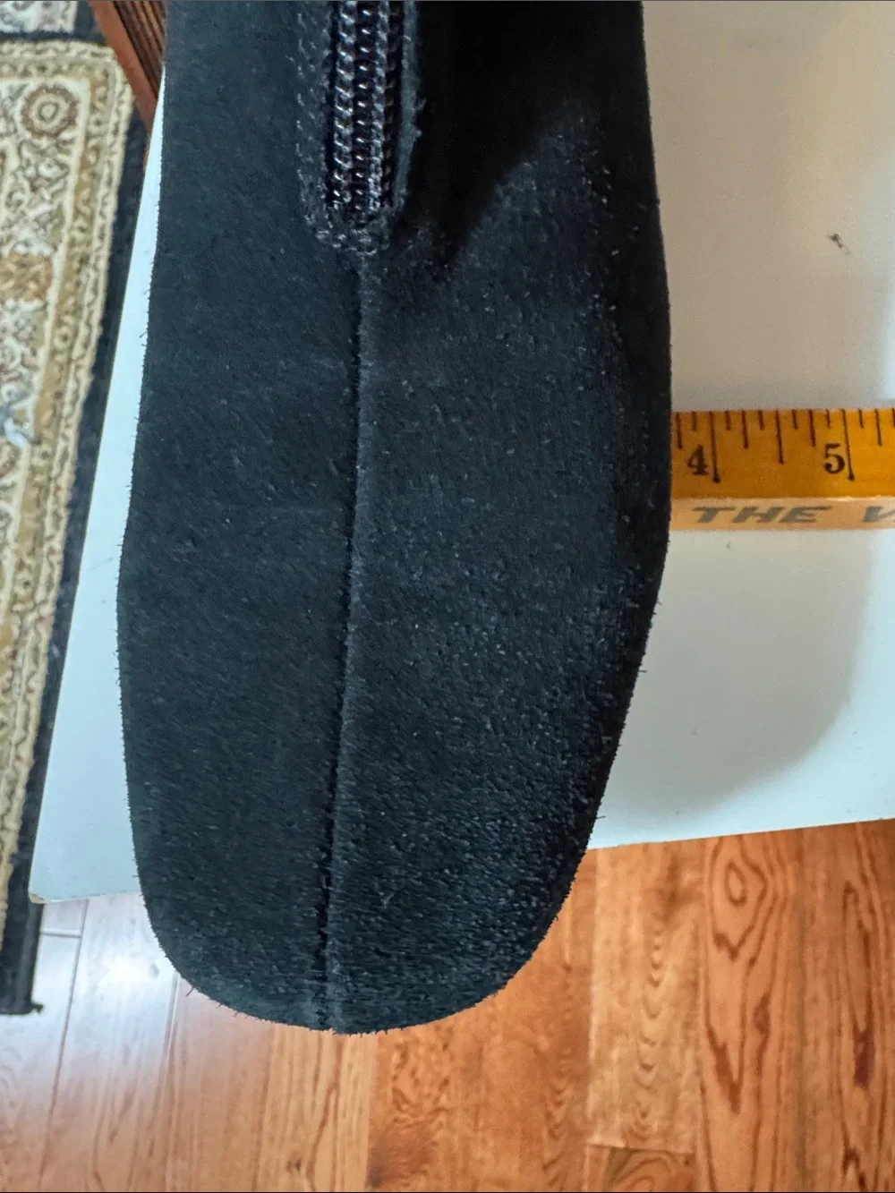 La CANADIENNE Black Suede Center-Zip Square-Toe Ankle Booties